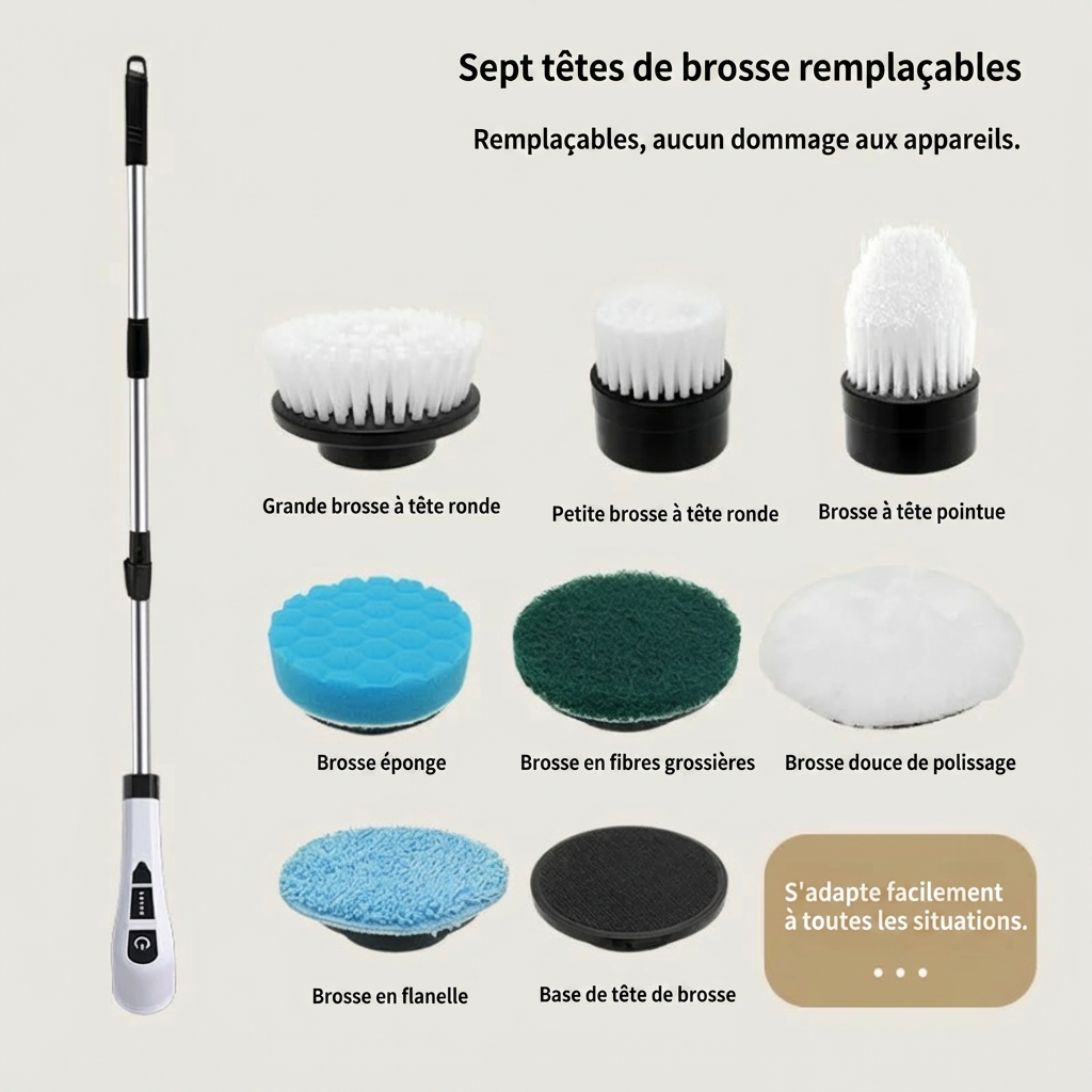Spin Scrubber Électrique - Brosse Rotative Puissante Multi-Usage pour Nettoyage sans Effort